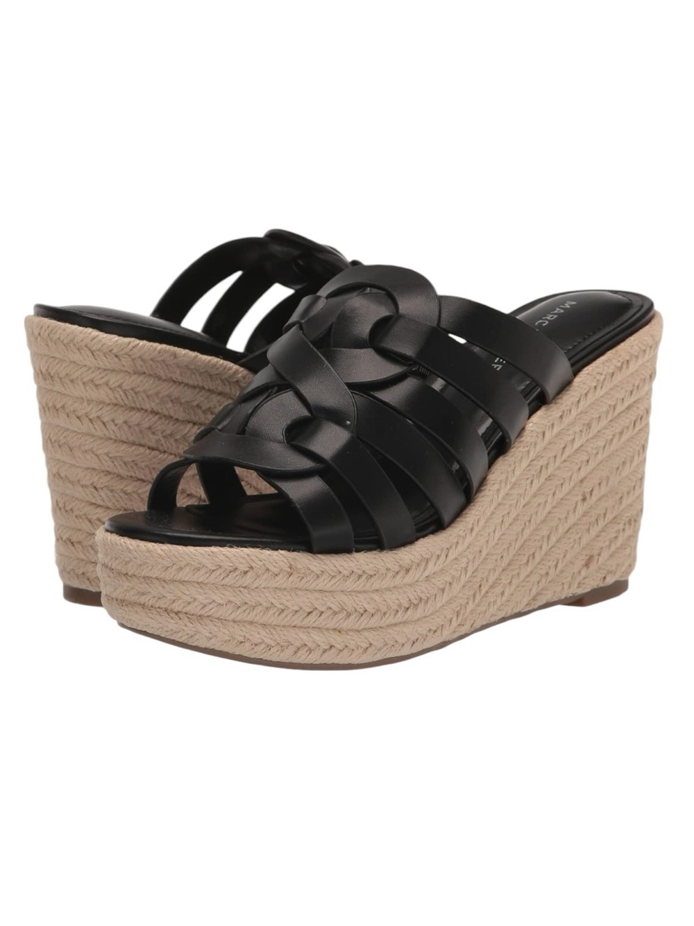 Espadrilles Marc Fisher Neutral Black Braided Leather Platform Wedge Size 9.5